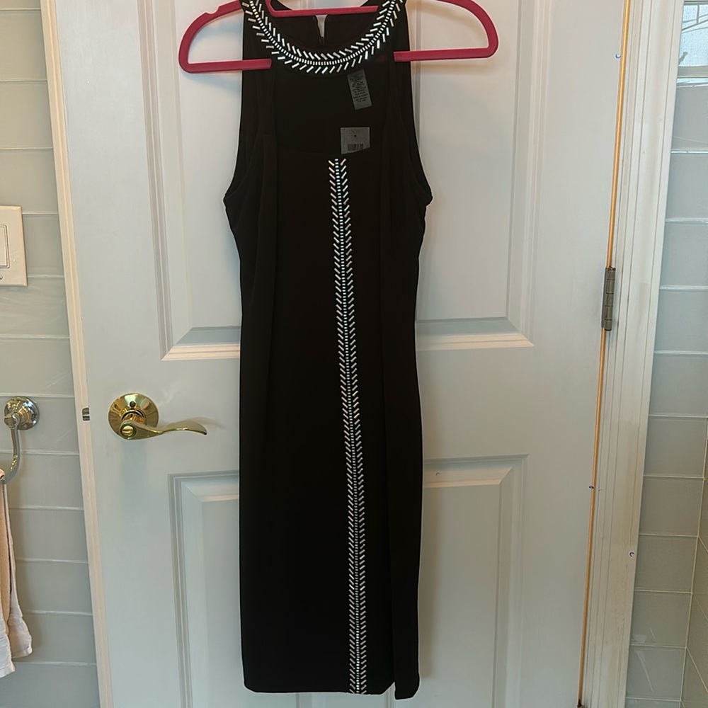 CACHE black mini dress with gem stone detail | size M
